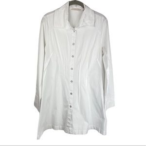 Soft Surroundings Sz Medium White Cotton Button Down Shirt Tunic Dress Pleated